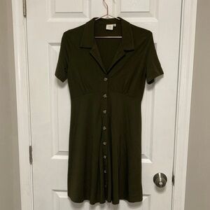 Good Luck Gem Dark Green Button-Up Mini Dress